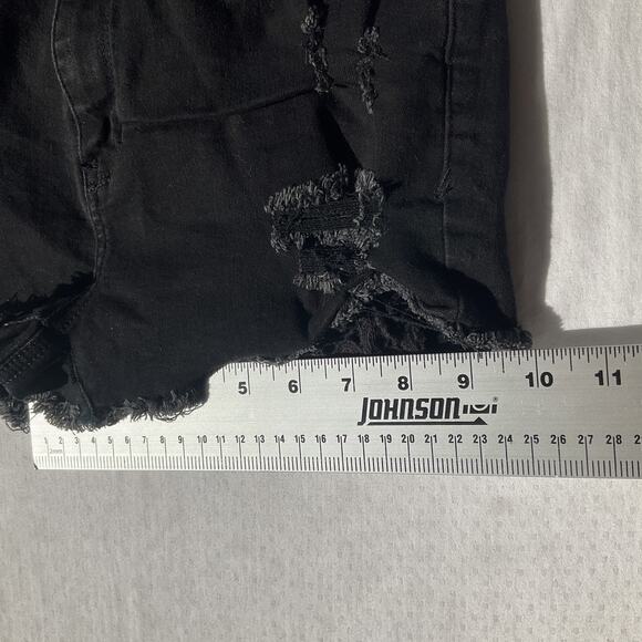 Mudd Women Shorts 3 Black Denim FLEX STRETCH Distressed Fringe Lace 2” Inseam - Picture 5 of 8